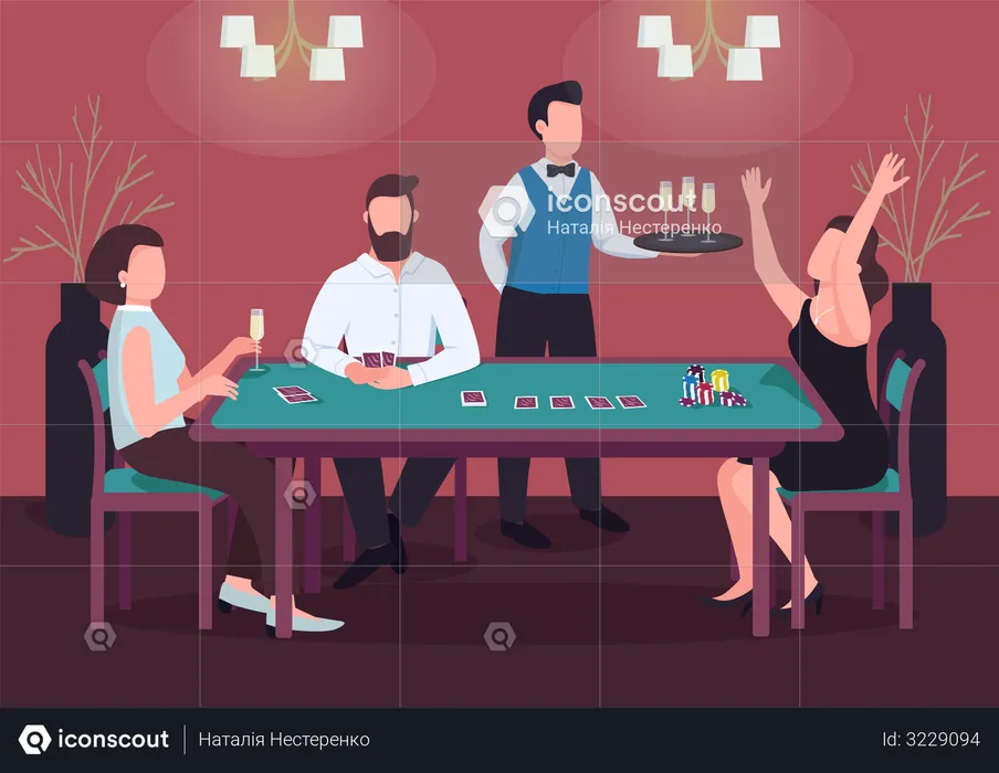 Three people play poker  Illustration