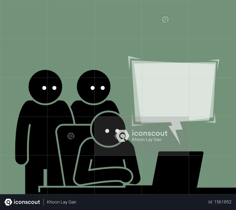 Three people viewing a computer together  Illustration