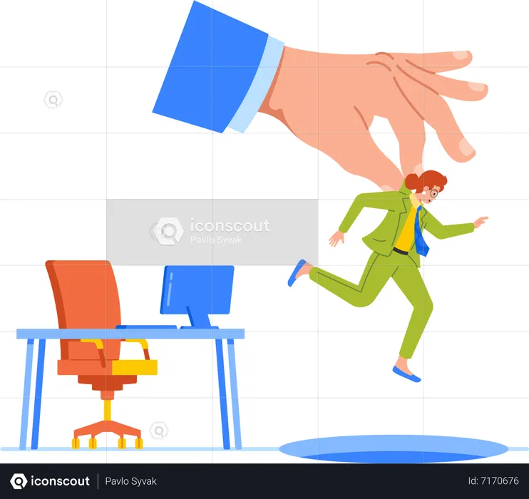 Throwing Employee Character Out Of Office Desk  Illustration