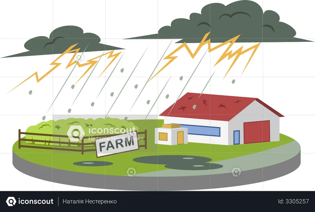 Thunderstorm at farm  Illustration