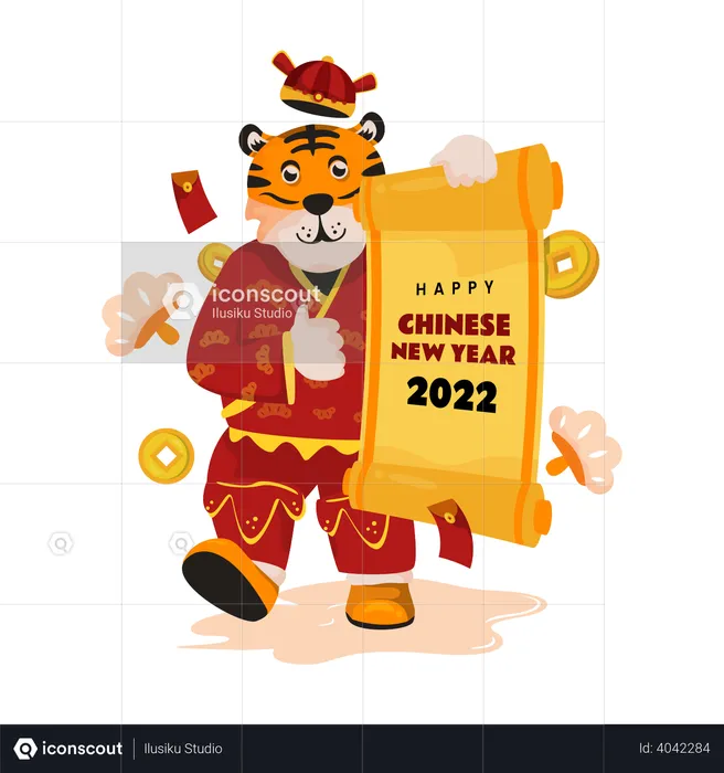 Tiger-Charakter mit chinesischen Neujahrsgrüßen  Illustration