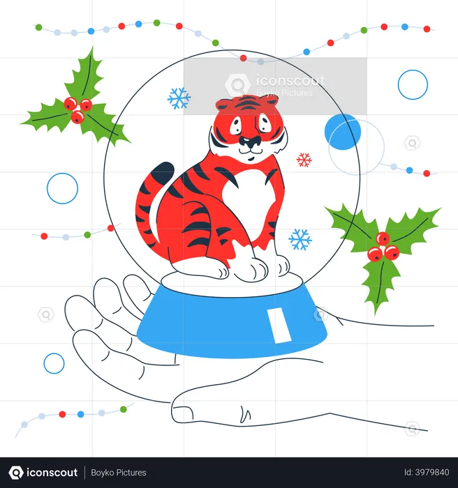 Tiger in Snow Globe  Illustration