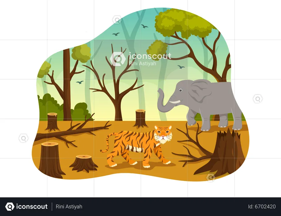 Tiger roaming inside forest  Illustration