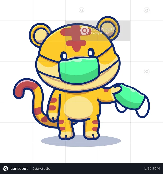 Tiger with face mask  Illustration