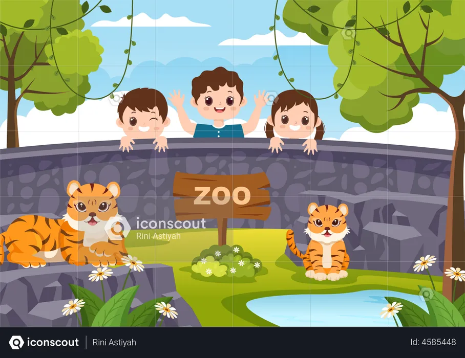 Tiger with kids  Illustration