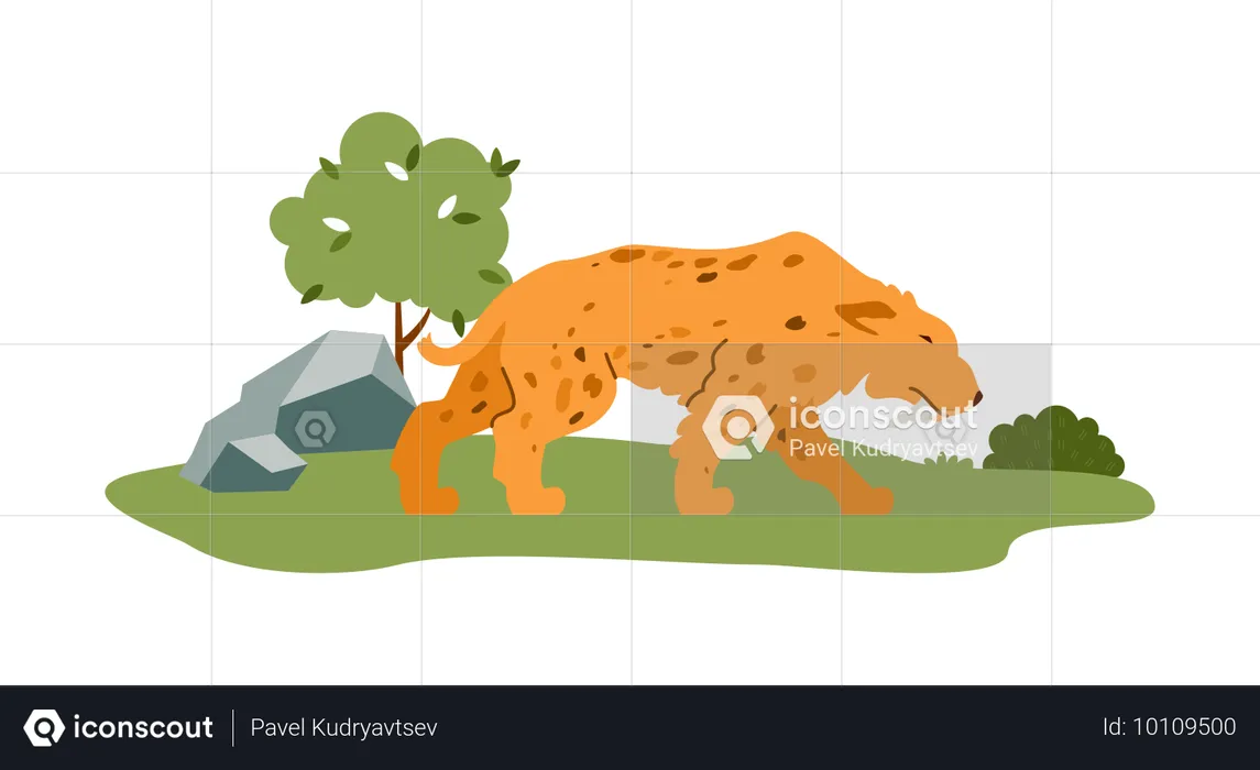 Tigre dente-de-sabre pré-histórico sendo caçado  Ilustração