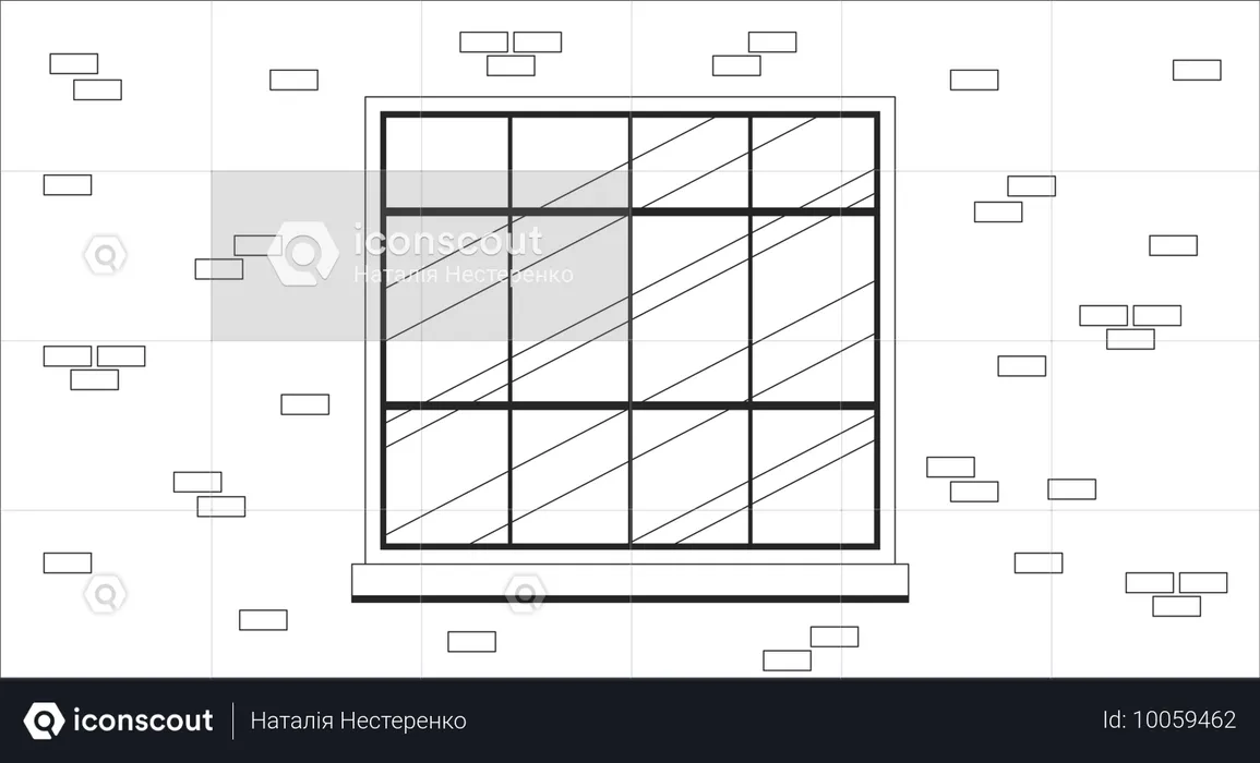 Janela de prédio de tijolos do lado de fora  Ilustração