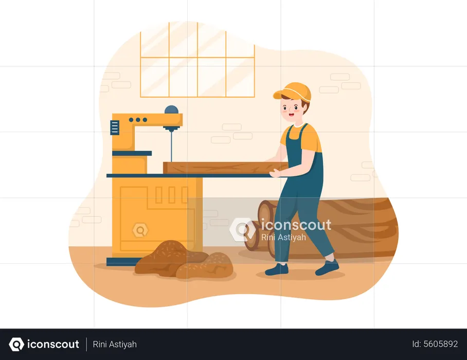 Timber cutting with Chainsaw  Illustration