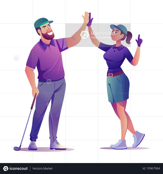 Time de golfe dando high five  Ilustração