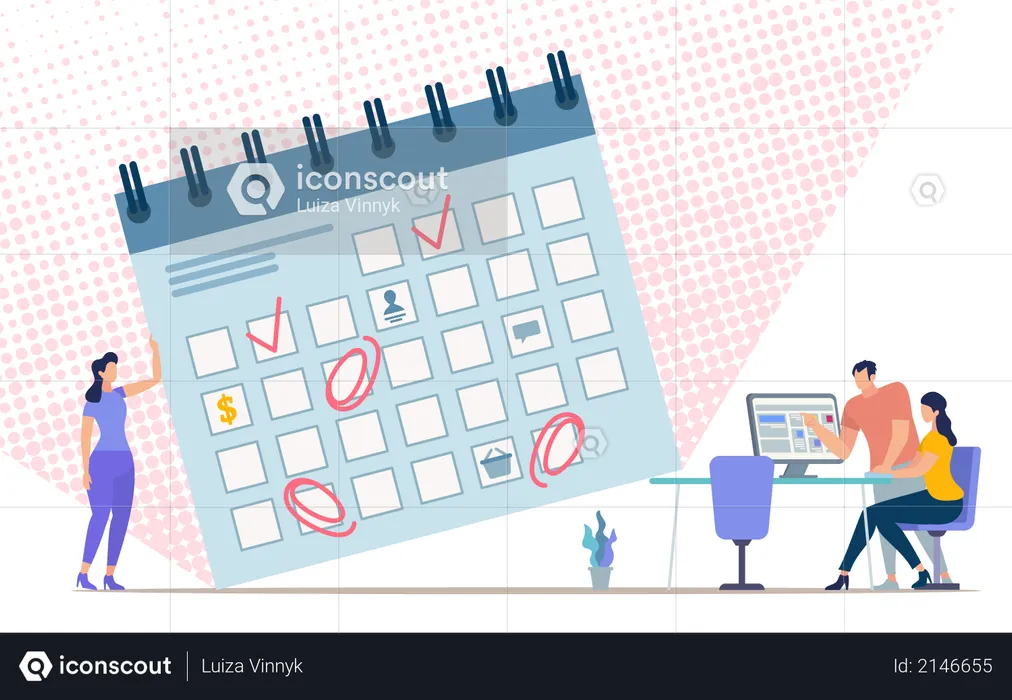 Time Management for Business Team, Organizing Meetings Calendar  Illustration