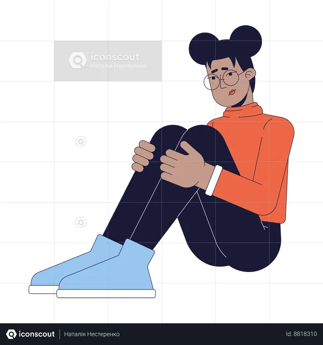 Tired african american woman hugging knees  Illustration