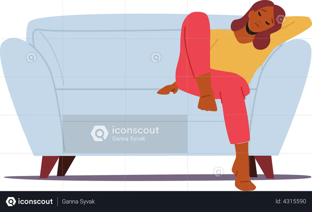 Tired African Woman Sitting on Sofa  Illustration