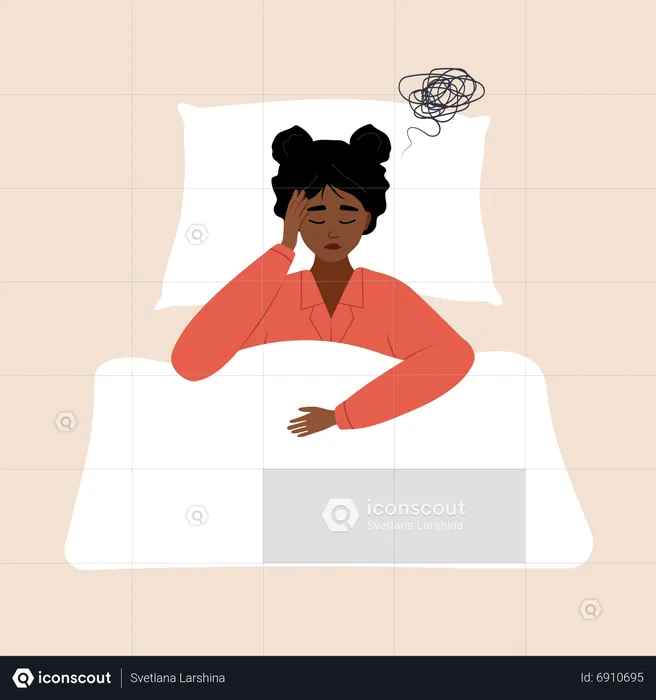 Tired african woman suffer from headache  Illustration