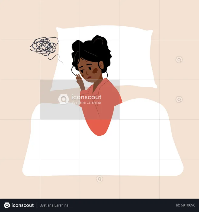 Tired african woman suffer from insomnia  Illustration