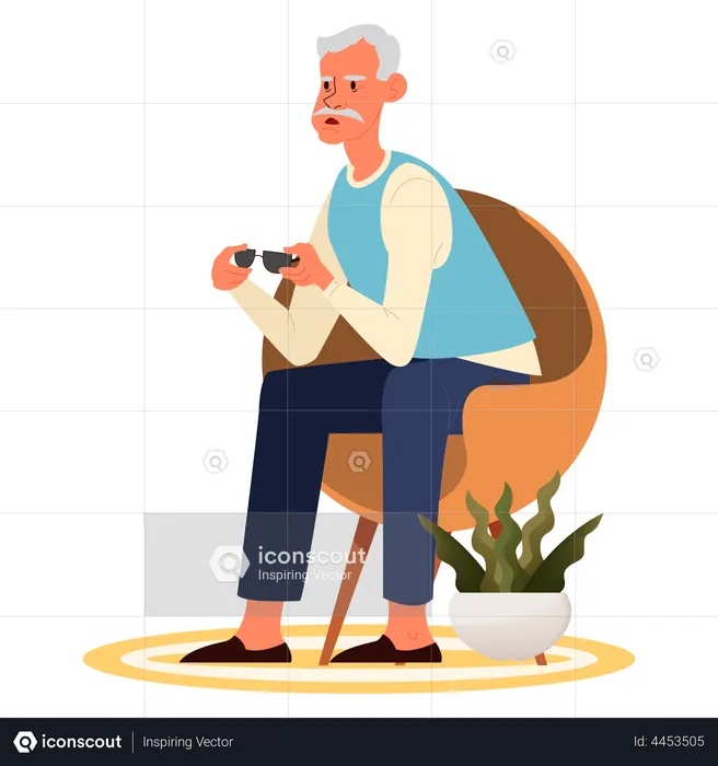 Tired Aged Man sitting on armchair  Illustration