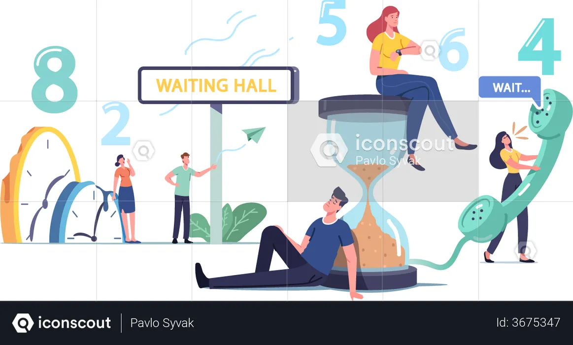 Tired and Bored people Too Long Waiting in Office Hall  Illustration