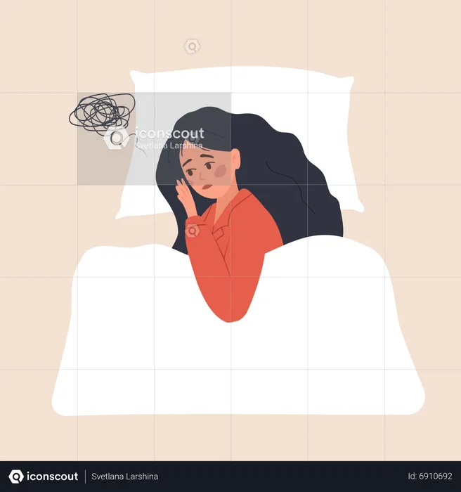 Tired and upset woman suffer from insomnia  Illustration