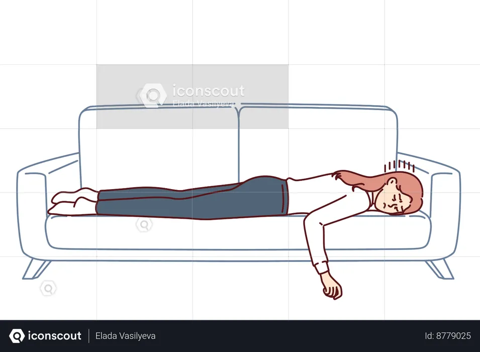 Tired business woman is sleeping on couch  Illustration