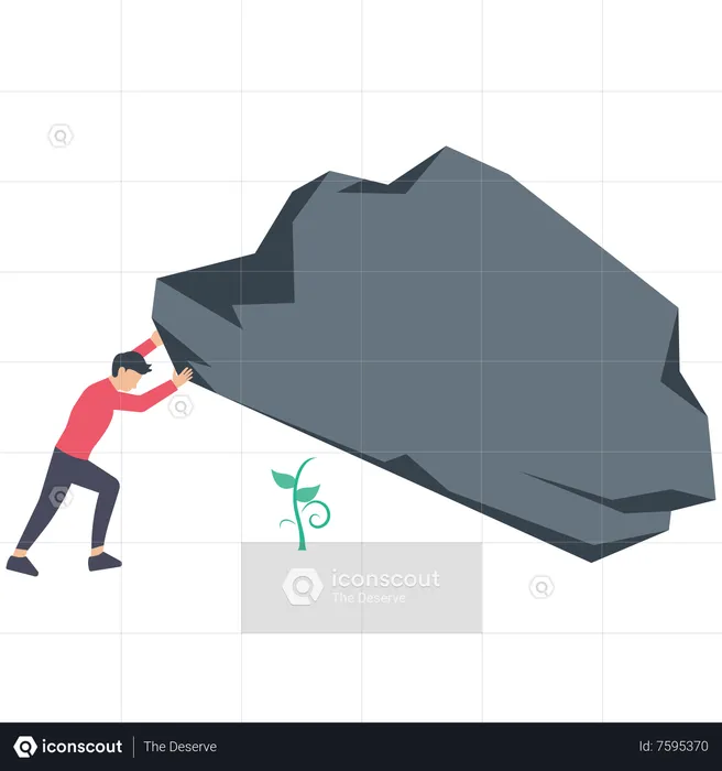 Tired businessman carry heavy weight rock boulder in atlas pose  Illustration