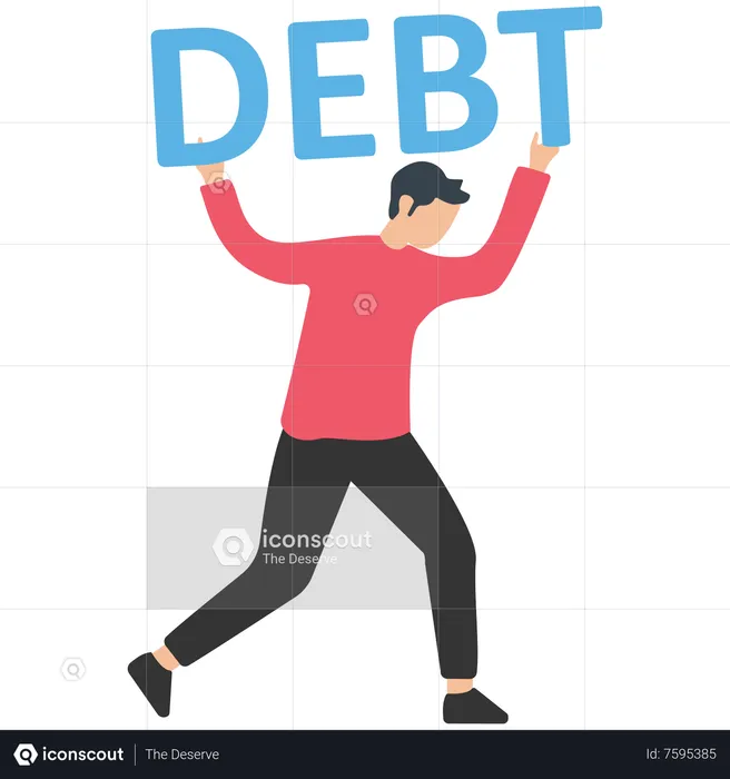 Tired businessman carrying big debt sign  Illustration