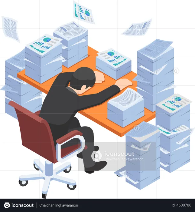 Tired businessman due to overwork  Illustration