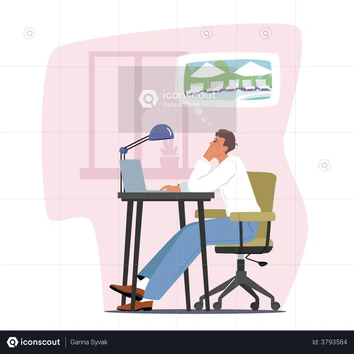 Tired Businessman Thinking About Trip  Illustration