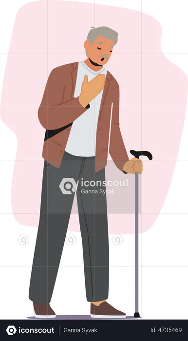 Tired elderly man with walking while yawning  Illustration