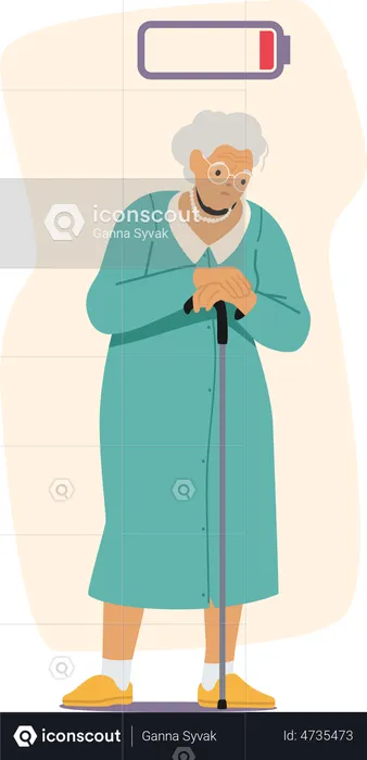 Tired Elderly Woman Feeling Unwell  Illustration