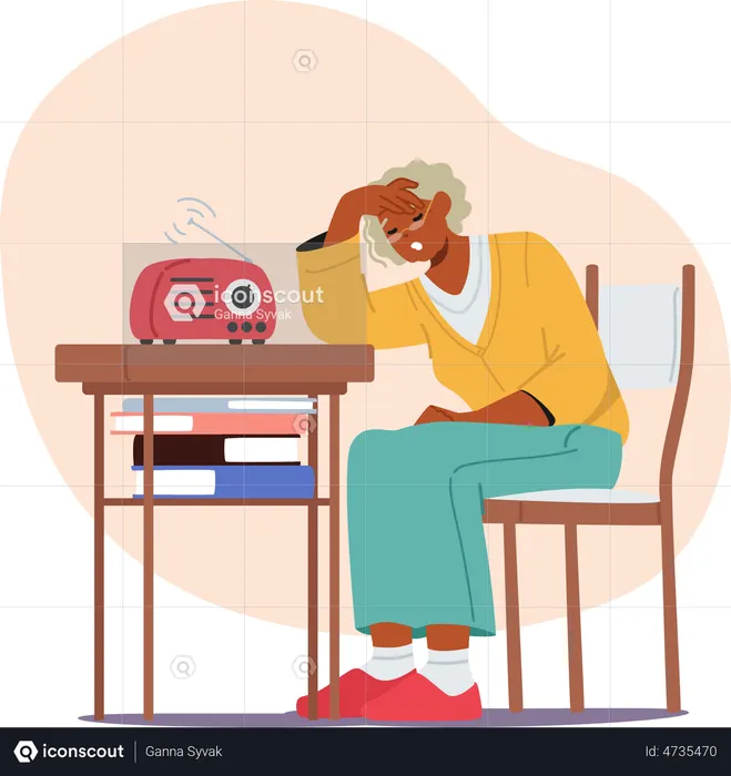 Tired Elderly Woman Sitting At Table With Sad Look  Illustration