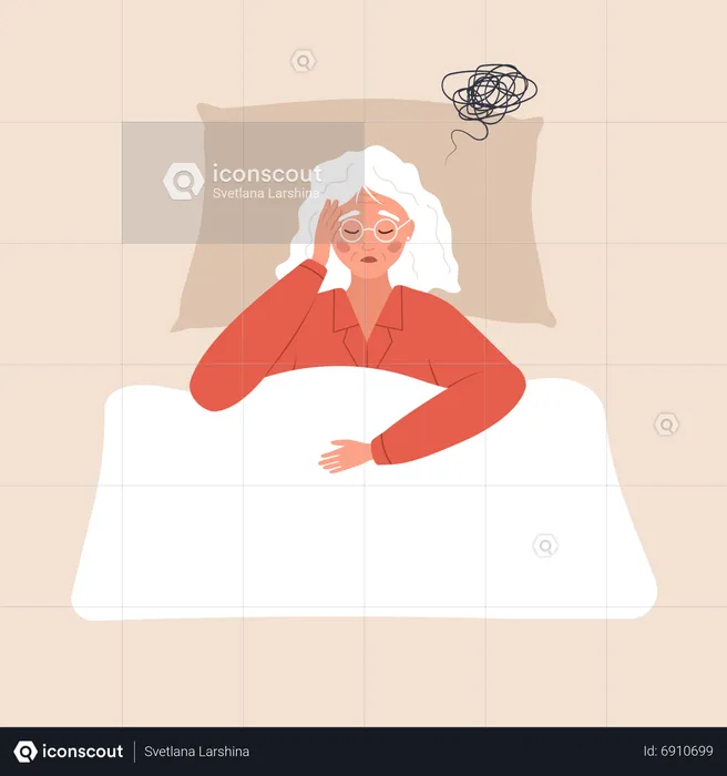 Tired elderly woman suffer from headache  Illustration