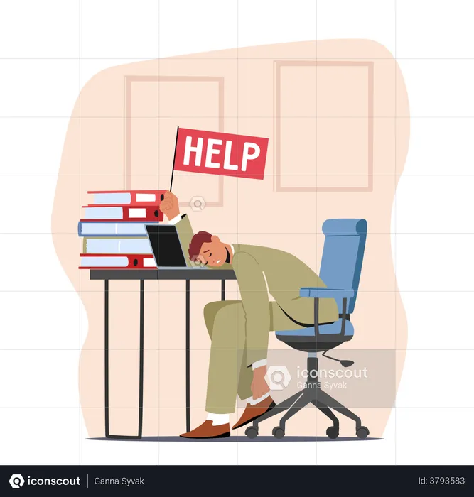Tired Employee At Office  Illustration