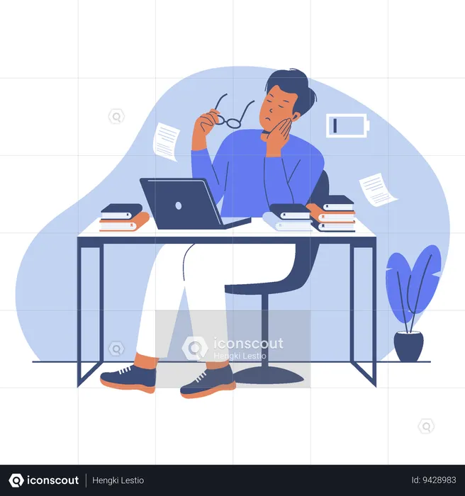 Tired employee sitting at work  Illustration