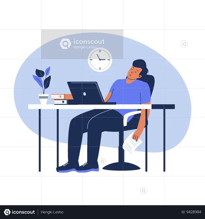 Tired employee sitting at work  Illustration