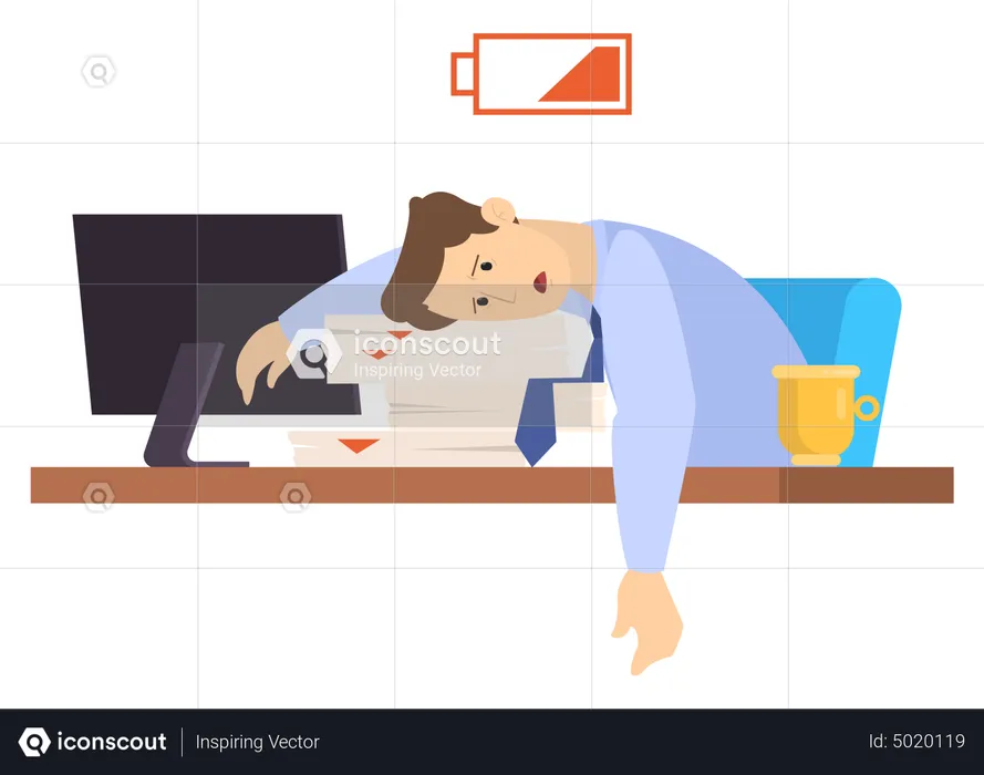 Tired Employee sleep on the desk in office  Illustration