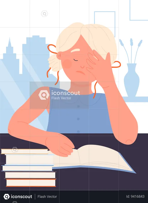 Tired Girl at classroom  Illustration