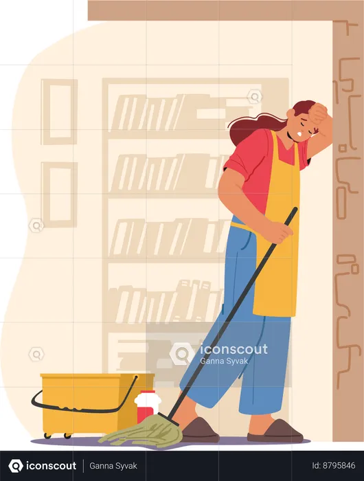 Tired Housewife With Every Sweeping Motion  Illustration