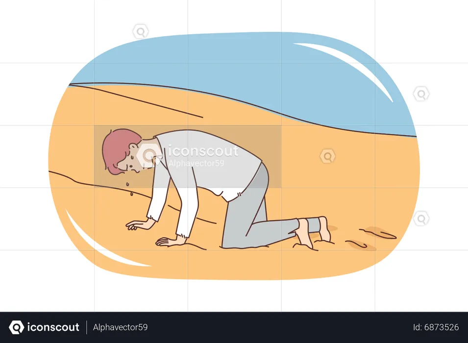 Tired man in desert  Illustration