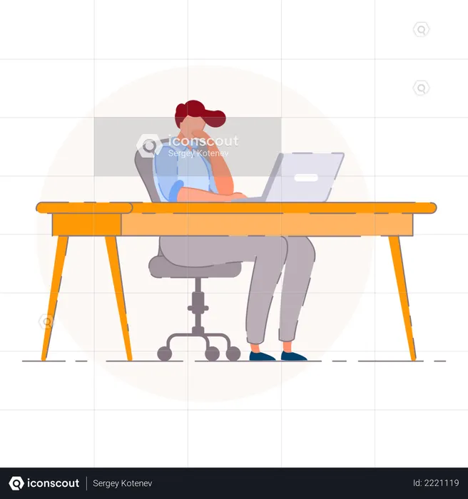 Tired office worker sitting on office desk  Illustration