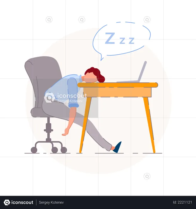 Tired office worker sleeping at desk  Illustration