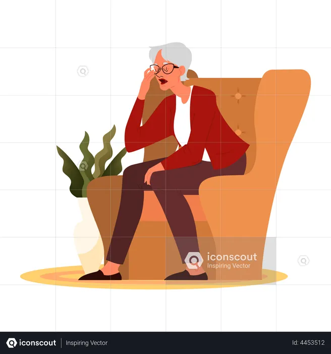 Tired Old Woman sitting on sofa  Illustration