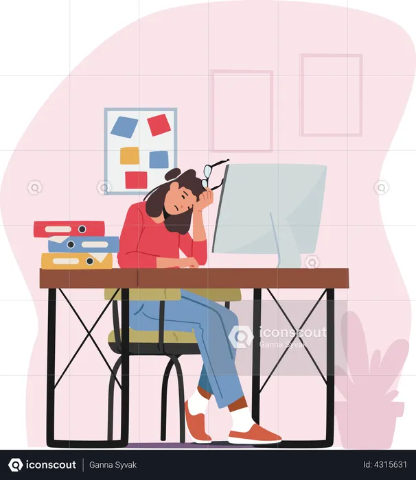 Tired Overloaded Business Woman  Illustration