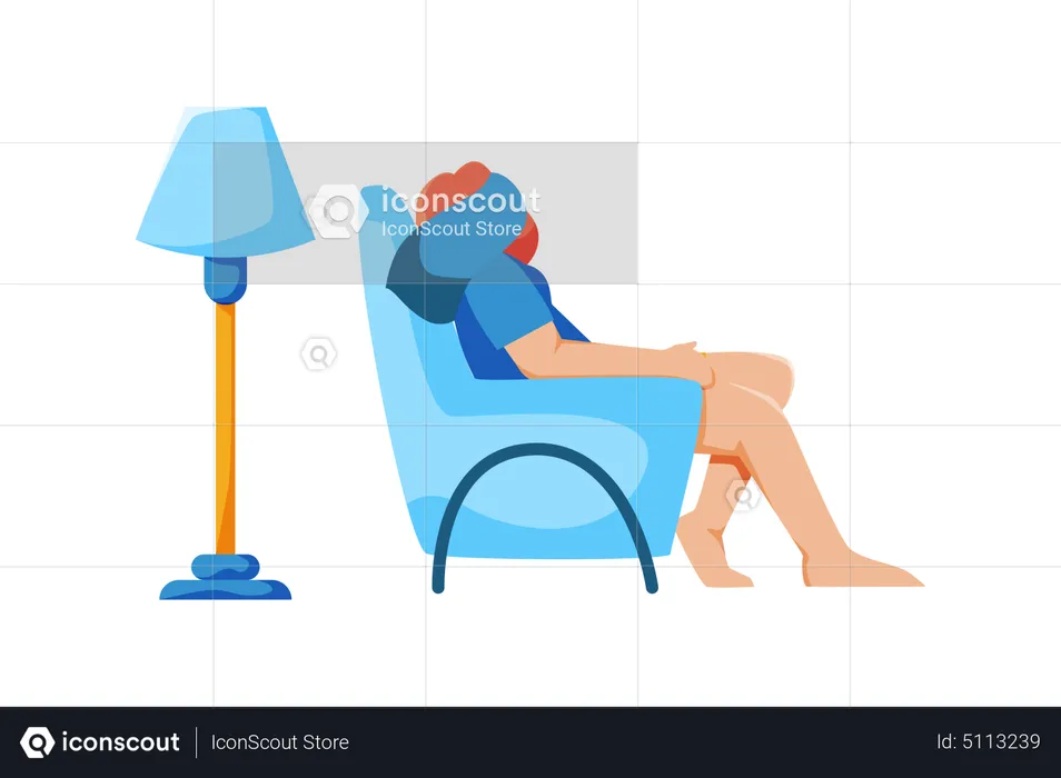 Tired person sleeping on couch at home  Illustration