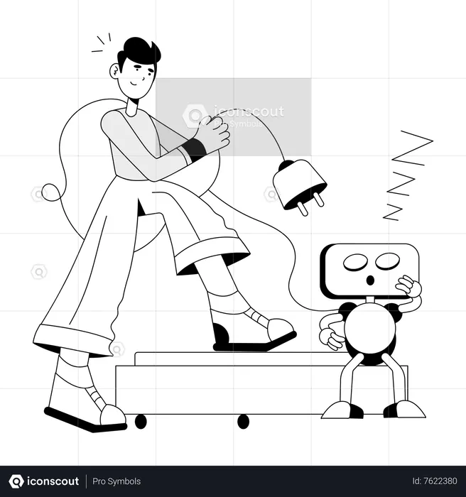 Tired Robot with plug  Illustration