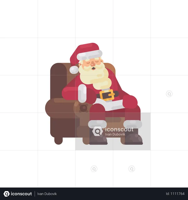 Tired Santa Claus Sleeping In An Armchair After Delivering The Presents  Illustration