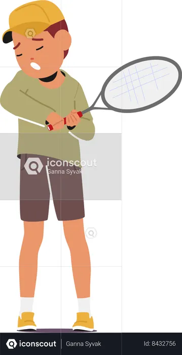 Tired Sleepy Boy with Tennis Racquet  Illustration
