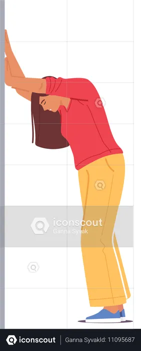 Tired Woman In Sportswear Leaning Against Wall  Illustration