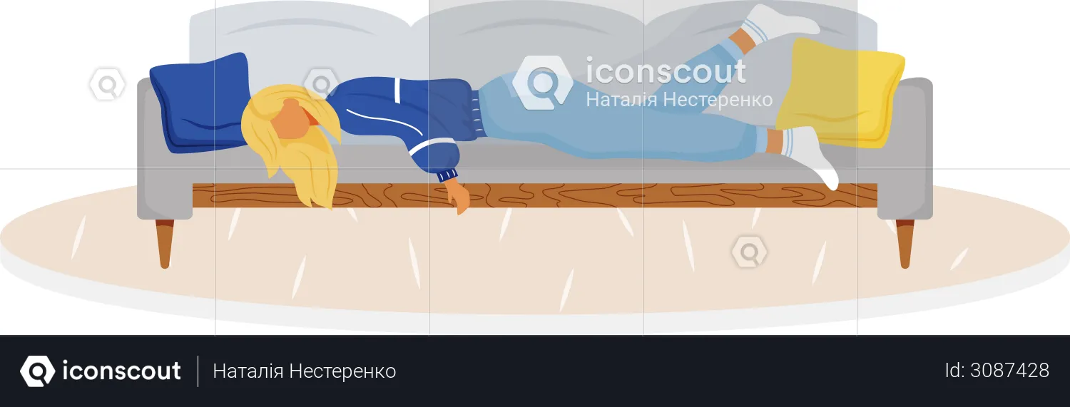 Tired woman lying on couch  Illustration