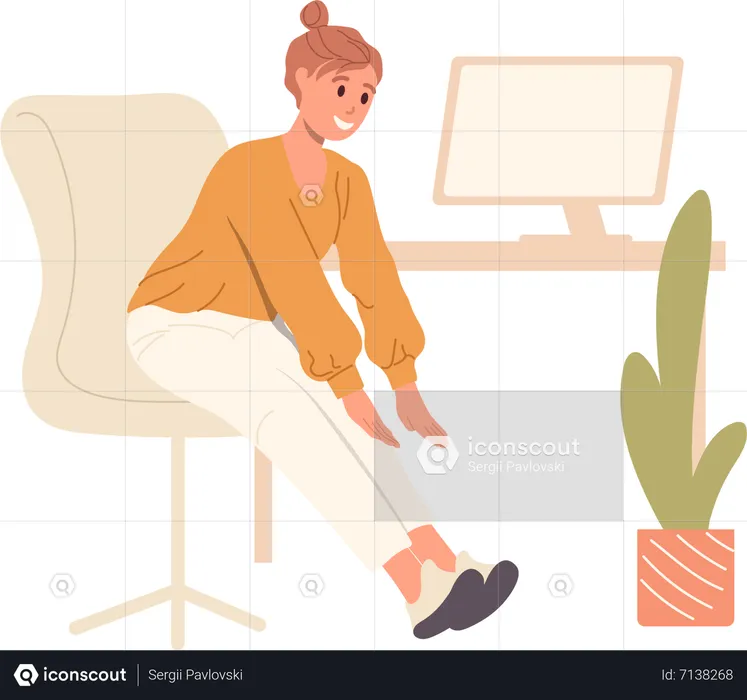 Tired woman office worker stretching legs  Illustration