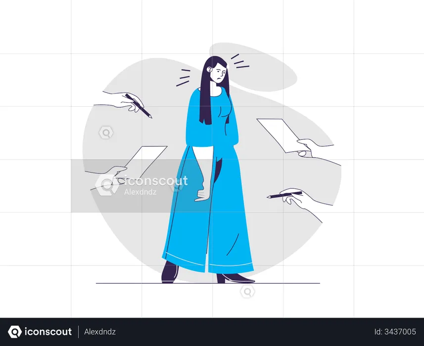 Tired woman overworked at office  Illustration