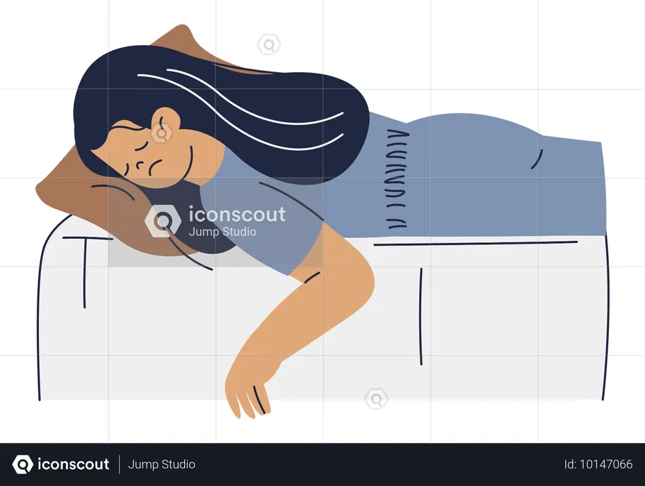 Tired Woman Sleeping on Bed  Illustration